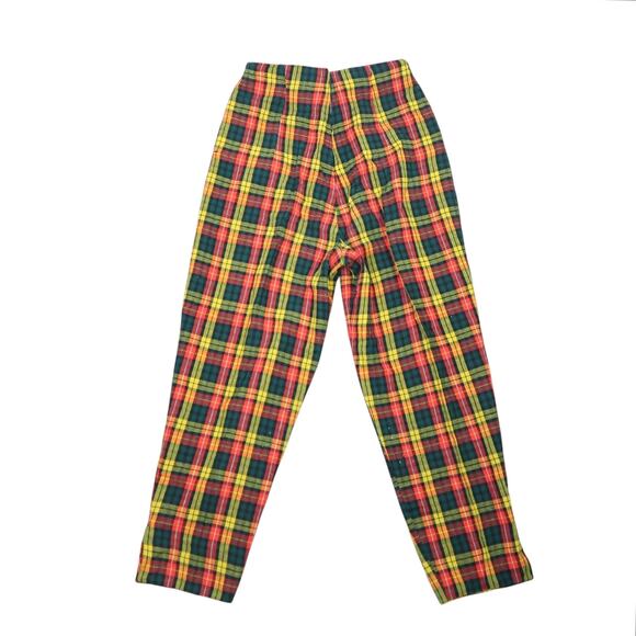 Vintage 70s Green Red Yellow Plaid Wool High Rise Straight Leg Pants 25" - Picture 3 of 3